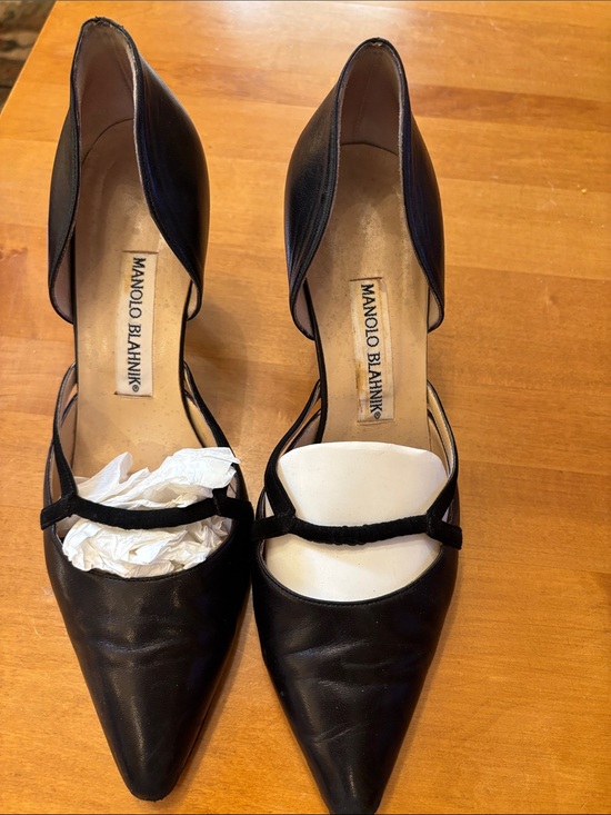Manolo Blahnik Shoes - Manolo Blahnik Black Pointed D'Orsay Pumps with Strap